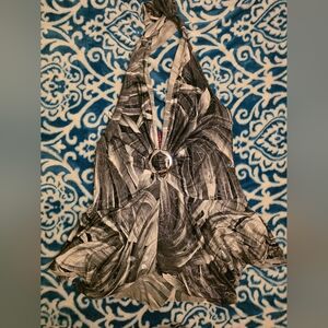 Black and White Halter Top with Ring Detail